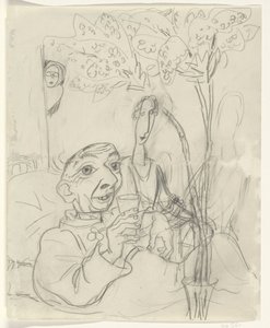Karykatura Leo Gestel na łożu chorego autorstwa Leo Gestel