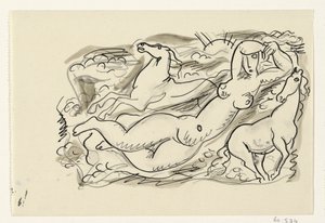 Naga kobieta i dwa konie w morzu autorstwa Leo Gestel