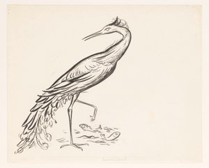 Czapla na wodzie z dwiema rybami przy nogach autorstwa Leo Gestel
