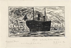 Statek wpływa do portu w Londynie (tytuł na obiekcie) autorstwa Leo Gestel