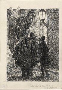 Dwóch mężczyzn na ulicy w ciemności autorstwa Leo Gestel