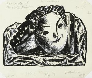 Dwie maski do budowy i skał (szkic) autorstwa Leo Gestel