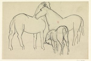 Dwa konie i źrebak autorstwa Leo Gestel
