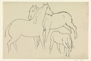 Dwa konie i źrebak autorstwa Leo Gestel