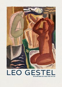 Dwie kąpiące się kobiety i postać na moście autorstwa Leo Gestel