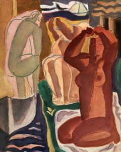 Dwie kąpiące się kobiety i most, format 4x5, czysta kopia autorstwa Leo Gestel