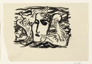Głowa kobiety i mewy na tle morza autorstwa Leo Gestel