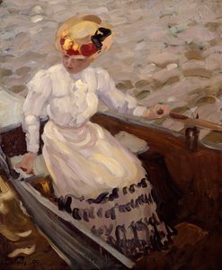 Elegancka dama w łodzi wiosłowej (olej na płótnie) autorstwa Leo Putz