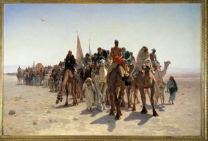 Peleryny jadące do Mekki Carvane od podróżników na wielbłądach na pustyni. Obraz Leon Auguste Adolphe Belly (1827-1877) 1861 Nd. 1,6x2,4 m Paryż, musee d