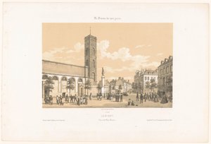 Widok na Place Bisson w Lorient lorient. Vue de la place Bisson (tytuł na obiekcie) Współczesna Francja (tytuł serii) La France de nos jours (tytuł serii na obiekcie) autorstwa Leon Auguste Asselineau