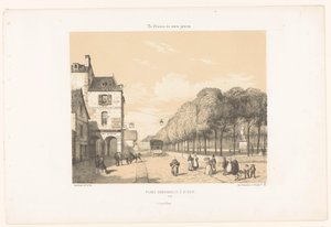 Pociąg do Place Du Guesclin w Dinan Place Duguesclin à Dinan (tytuł na obiekcie) Dzisiejsza Francja (tytuł serii) La France de nos jours (tytuł serii na obiekcie) autorstwa Leon Auguste Asselineau