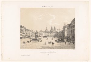 Widok na Place du Martroi w Orleanie Place du Martroi à Orleans (tytuł na obiekcie) Współczesna Francja (tytuł serii) La France de nos jours (tytuł serii na obiekcie) autorstwa Leon Auguste Asselineau
