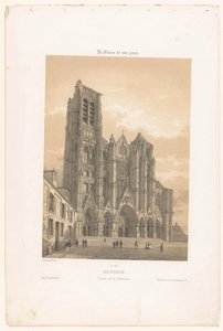 Widok fasady katedry w Bourges Bourges. Fasada de la cathédrale (tytuł na obiekcie) Współczesna Francja (tytuł serii) La France de nos jours (tytuł serii na obiekcie) autorstwa Leon Auguste Asselineau