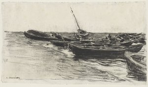 Łodzie rybackie na plaży w Étretat autorstwa Leon Augustin Lhermitte