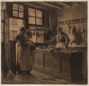 Wnętrze sklepu mięsnego autorstwa Leon Augustin Lhermitte