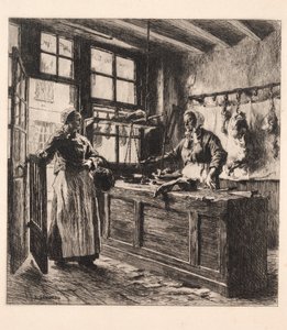 Wnętrze sklepu mięsnego autorstwa Leon Augustin Lhermitte