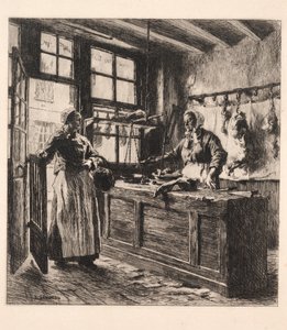 Wnętrze sklepu mięsnego. autorstwa Leon Augustin Lhermitte