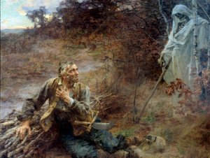 Śmierć i drwal Ilustracja do bajki Jean de La Fontaine (1621-1695) Obraz Leon Augustin Lhermitte (1844-1925) 1893, 2,06 x 2,42 m Chateau Thierry, musee La Fontaine - Śmierć i drwal. Ilustracja do bajki Jean de La