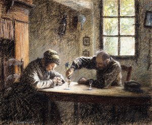Mężczyzna i kobieta piją wodę wodną, autorstwa Leon Augustin Lhermitte