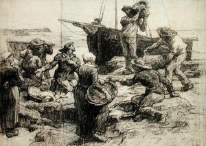Sortowanie połowu (węgiel na papierze) autorstwa Leon Augustin Lhermitte