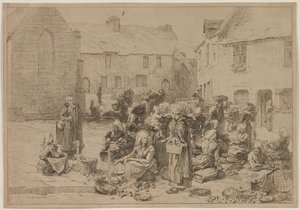 Rynek jabłek w Landerneau autorstwa Leon Augustin Lhermitte