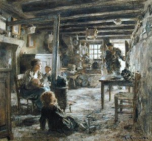 Rodzina, wnętrze Fonte (Powrót ojca) 1887 (pastel na papierze) autorstwa Leon Augustin Lhermitte