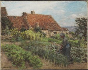 Podlewanie ogrodu, 1900 (pastel na papierze plecionym naklejony na płótno) autorstwa Leon Augustin Lhermitte