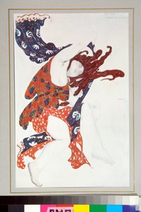 Kostium "Bachantka" narysowany do baletu Narcisse w reżyserii Nicolasa Czerepnina autorstwa Leon Bakst
