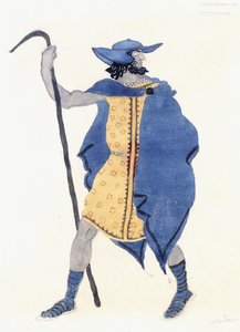 Projekt kostiumu dla Edypa w Colonus- the Stranger, c. 1899-1909 (ołówek, z/c i srebrna farba na papierze) autorstwa Leon Bakst