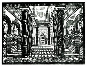 Scenografia Leona Baksta (1866-1924), rosyjskiego malarza i dekoratora do III aktu „Męczeństwa św. Sebastiana” Claude