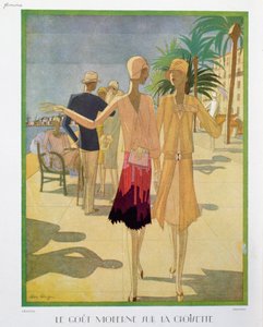 Modni ludzie spacerujący po promenadzie Croisette w Cannes, ilustracja z magazynu „Femina”, Boże Narodzenie 1927 (kolor lito) autorstwa Leon Benigni
