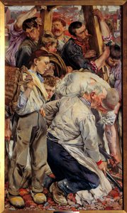 Realizm socjalny: „Epoki robotnicze”” Lewa część tryptyku Leona Henri Frederica (1856-1940) (ec.belg) 1897 nd. 1,63x0,94 m Paryż, musee d