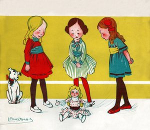 Dziewczyny bawiące się lalkami. (Ilustracja; ok. 1910)