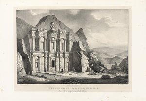 Widok dużego grobowca zwanego El Deir, Petra, 1830 autorstwa Leon de Laborde