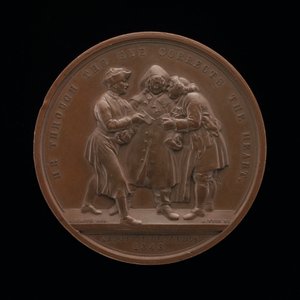 Akwizycja na głosy centralna scena z obrazu Williama Hogartha [rewers], 1848. autorstwa Leonard Charles Wyon