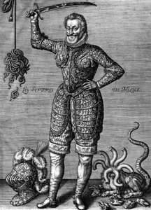 Henryk IV (1553-1610) król francuski w latach 1589-1610, tu w zbroi, trzymający miecz, jako naprawca krzywd, rycina Leonarda Gaultiera autorstwa Leonard Gaultier