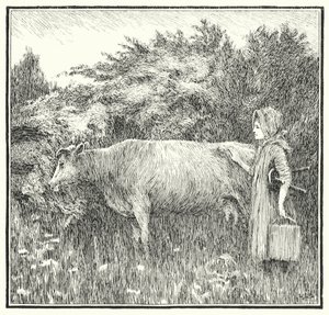Przytulna krowa, spuść swoje mleko (grawerunek) autorstwa Leonard Leslie Brooke