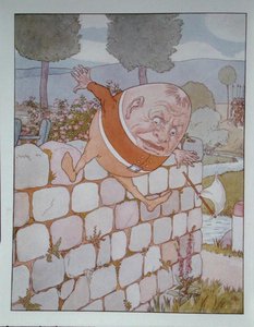 Humpty Dumpty, ilustracja z „Alice Through the Looking-Glass” Lewisa Carrolla (1832-98) wydanej w Londynie autorstwa Leonard Leslie Brooke