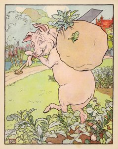 Ilustracja do filmu "Trzy małe świnki" (kolorowa litografia) autorstwa Leonard Leslie Brooke