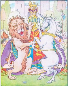 Lew i jednorożec walczyli o koronę (kolor litho)