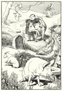 Stara kobieta i jej świnia (rycina) autorstwa Leonard Leslie Brooke