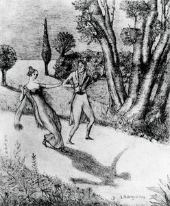 Peter, przerażający Shadow less man, ilustracja do Cudownej historii Petera Schlemihla, noweli Adalberta von Chamisso (1781-1838), litografia według obrazu Leonarda Borgese (1904-1986), opublikowana przez Modiano autorstwa Leonardo Borgese