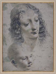 Głowa kobiety i głowa dziecka (metalowy punkt na szarym przygotowanym papierze) autorstwa Leonardo da (follower of) Vinci
