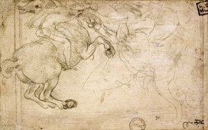Jeździec w walce z gryfem, XVI w. (silverpoint na papierze) autorstwa Leonardo da Vinci