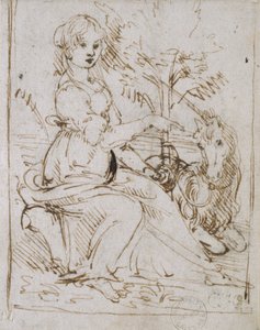 Panna z jednorożcem, koniec lat 70. XIV wieku autorstwa Leonardo da Vinci