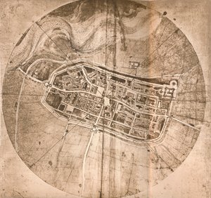 Mapa przedstawiająca miasto Imola, Włochy, c1472-c1519 1883 autorstwa Leonardo da Vinci