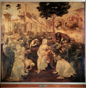 Pokłon Trzech Króli - olej na drewnie autorstwa Leonardo da Vinci