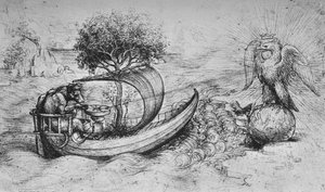 Alegoria: Orzeł w koronie stojący na globusie i wilk kierujący łodzią, c1480 1945 autorstwa Leonardo da Vinci