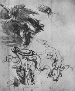 Anioł umieszczający tarczę na trofeum i oddzielne studia nad aniołem, ok. 1480 1945 r. autorstwa Leonardo da Vinci