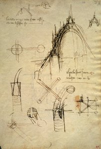 Detale architektoniczne i przekrój kopuły katedry Duomo w Mediolanie, f41 Kodeksu Trivulzianus autorstwa Leonardo da Vinci